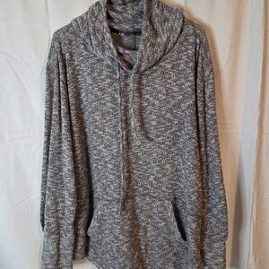 Prana Women's Charcoal White Cowl Neck Sweater Kangaroo Pocket Size XL
